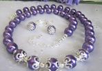 Beaded Deep Purple and Silver Matching Set Necklace and Earrings