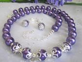 Beaded Deep Purple and Silver Matching Set Necklace and Earrings