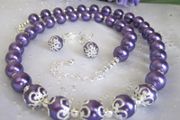 Beaded Deep Purple and Silver Matching Set Necklace and Earrings