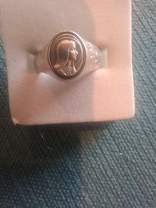 Vintage Sterling Silver 925 Virgin Mary Signet Ring Size 57