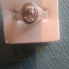 Vintage Sterling Silver 925 Virgin Mary Signet Ring Size 57