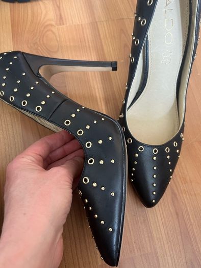 Brand new aldo genuine leather black stilletto gold studs