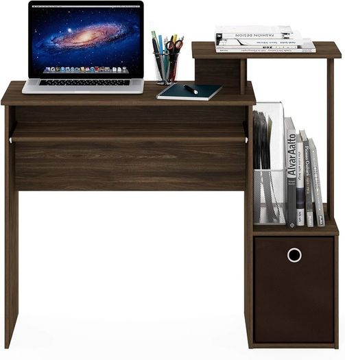 NEW SALE | Multipurpose Home Office Computer Writing Desk, Computer Desk, Study Desk, w/Bin, Columbia Walnut/Dark Brown, 100.1 (W) x 86.6 (H) x 39.9 (D) cm