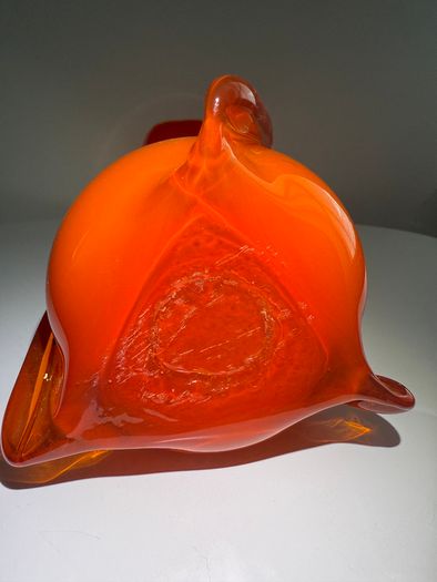 Documented V.A.S. Empoli G/20S Orange Cased Glass Vase, 40cm.  Italy c.1960