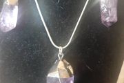 Amethyst Quartz Crystal Pendant And Earrings