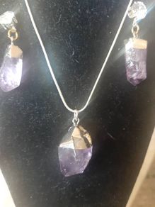 Amethyst Quartz Crystal Pendant And Earrings