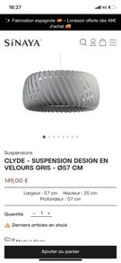 Clyde grey velvet lampshade 57x25cm