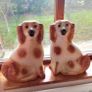 Large Vintage Staffordshire Style Wally Dogs, Pair. Amber Glass Eyes Image 4