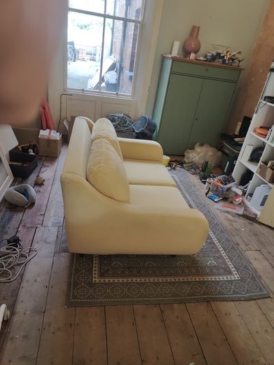 Mid century yellow velvet couch