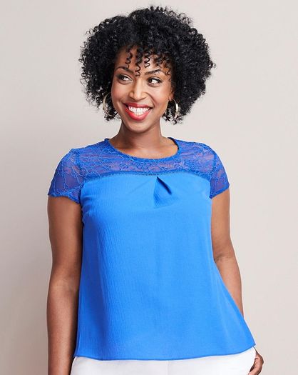 Blue Lace Neck Top. Size 14. New