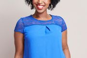 Blue Lace Neck Top. Size 14. New