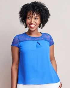Blue Lace Neck Top. Size 14. New