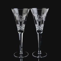 Two Waterford Crystal Peace Champagne Flutes