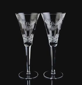 Two Waterford Crystal Peace Champagne Flutes