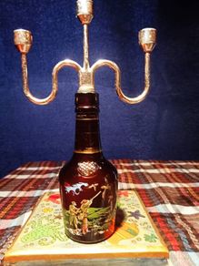 Vintage Miniature Game Bird Shooting Scene Bottle Candlestick