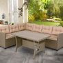 Polyrattan Corner Lounge Garden Furniture Set with WPC Dining Table  Weatherproof Outdoor Corner Sofa Seating Set for Garden, Patio or Balcony  Cream or Grey Image 2