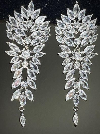 Earrings Cubic Zirconia Dangle Silver Tone