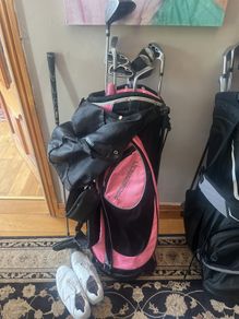 Prosimmon Pink Golf Bag Stand with Foot Joy Ladies Golf Shoes Size 39
