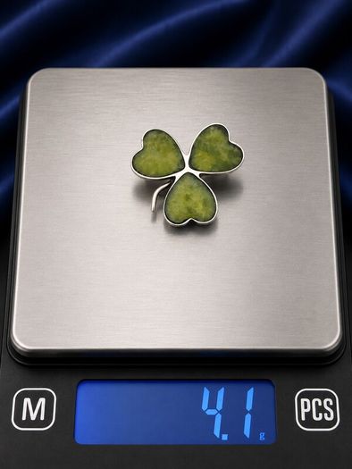 925 Vintage Sterling Silver Shamrock Brooch, Connemara Marble Irish Clover Pin