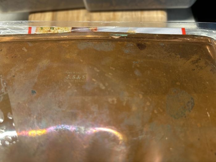 retro copper crumb tray with makers mark