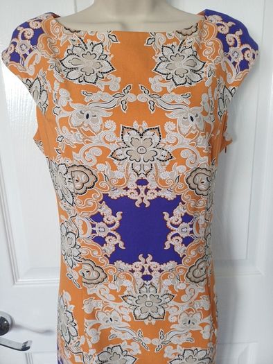 London Times Tan & Royal Blue Shift Dress