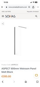 Sonas Aspect Black Frame Wetroom Panel 600mm