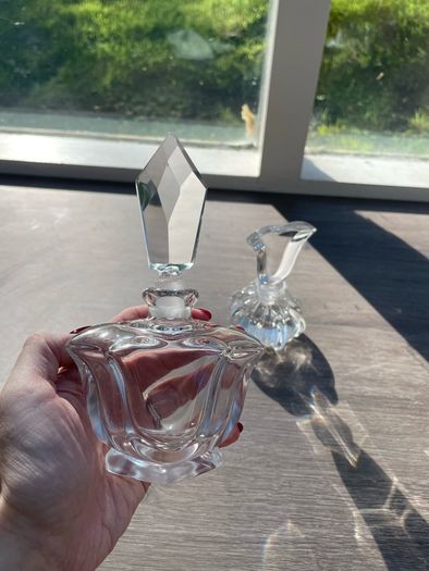 Pair of Vintage Crystal Perfume Bottles or Dressing Table Bottles