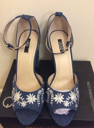 New Quiz Denim Embroidery Block Heels
