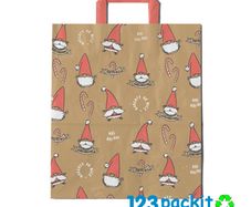 Lot of 20 Christmas Kraft Paper carrier bags flat handles top quality Size Small 18 x 23 x 9 cm with Santa