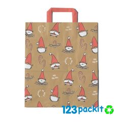 Lot of 20 Christmas Kraft Paper carrier bags flat handles top quality Size Small 18 x 23 x 9 cm with Santa