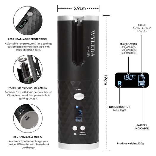 Wylera cordless automatic curler