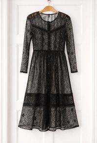 Zara black long sleeve lace midi dress