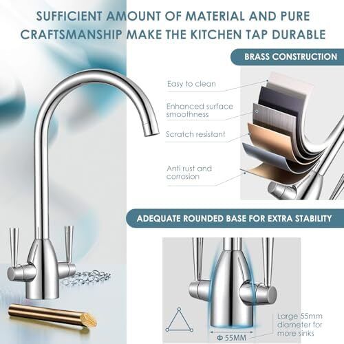 Kitchen Sink Mixer Tap Monobloc Dual Lever Chrome 360 Swivel High Arc