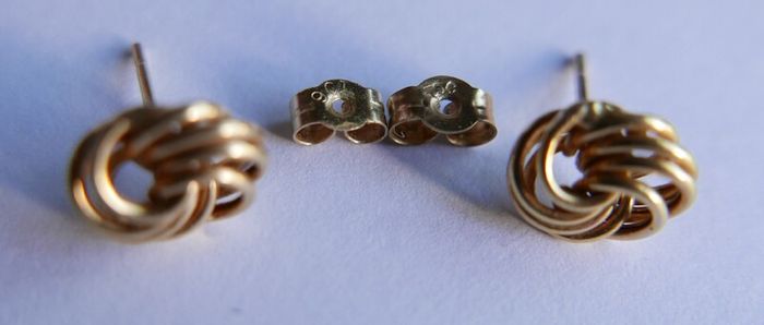 Vintage Solid 9ct Yellow Gold 375 Knot  Stud Earrings,  0,6g