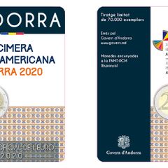 Andorra 2 Euro Commemorative Coin 2020 - Ibero-American Summit. Coincard. BU