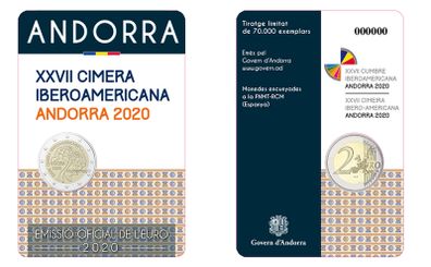 Andorra 2 Euro Commemorative Coin 2020 - Ibero-American Summit. Coincard. BU