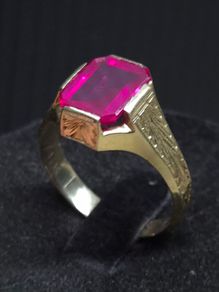 Luxury Vintage Art Deco Style 14K Gold Mens Unisex Ruby Ring