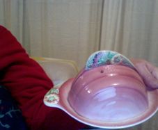 Shorter & Son Ltd, Staffordshire England, ROSE BOUQUET, Pink Covered Cheese or Butter Dish. Hand Painted