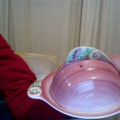 Shorter & Son Ltd, Staffordshire England, ROSE BOUQUET, Pink Covered Cheese or Butter Dish. Hand Painted