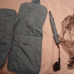 mamas and papas foot muff, buggy sun umbrella and rain cover