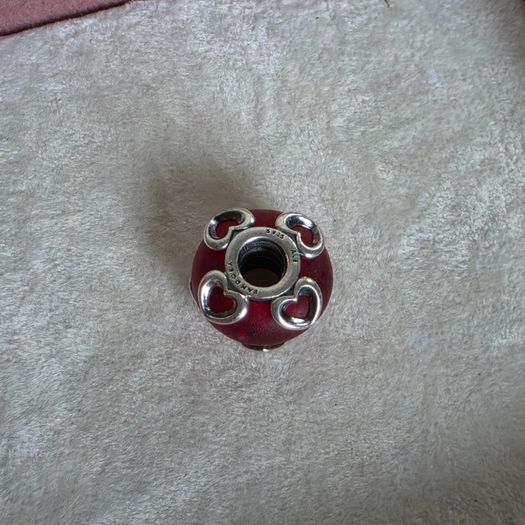 Pandora frosted red murano glass/hearts charm,very good condition hallmarked