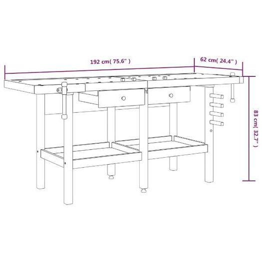 Workbench with Drawers and Vices 192x62x83 cm