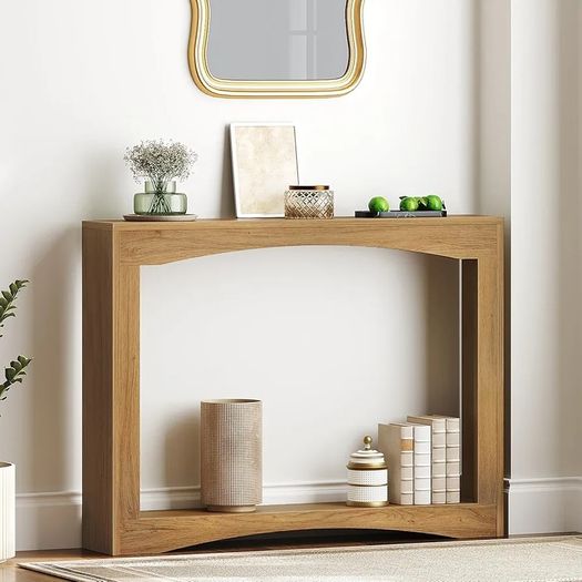 Narrow Console Table, 15 cm Thin Entryway Table, Behind Couch Table for Small Spaces, Small Farmhouse Hallway Table, for Living Room, Hallway, Foyer, Light Walnut