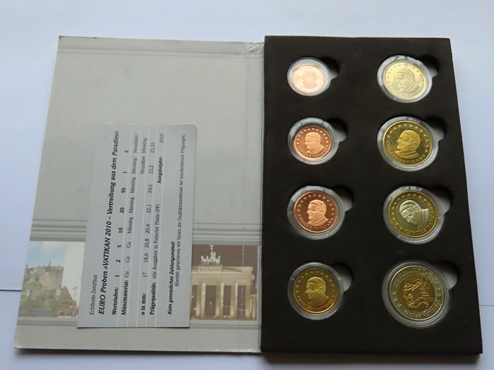 Vatican 2010 2 Adam & Eve probe euro in COMPLETE set Pattern coins  expulsion from Eden 2 euro Bi-Metal Specimen