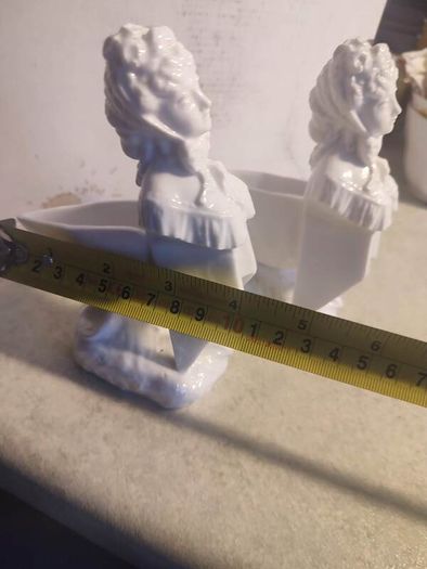 Pair vintage  hand made porcelain figurines / miniature vases or flower holder.