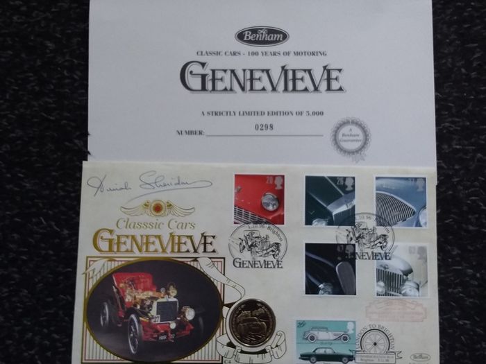 Great Britain Stamps : Genevieve Classic Cars " Signed Coin Cover  " 1996 , 100th London To Brighton Veteran Car Run "