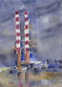 poolbeg...moon over watercolour