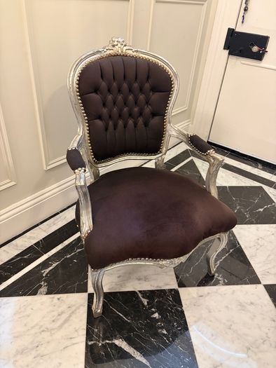 Elegant French Provincial Style Accent Armchair Silver Gilt and Black