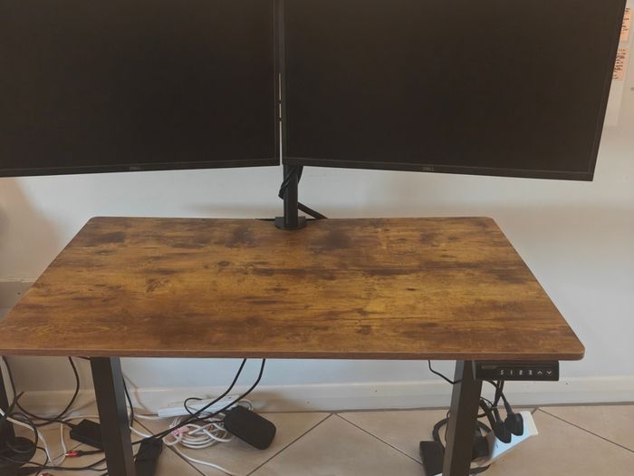 Complete WFH Dual Screen Setup ErGear Electric Sit Standing Desk and includes 2 Dell 27 Monitors HP USB C Dock and HDMI cables