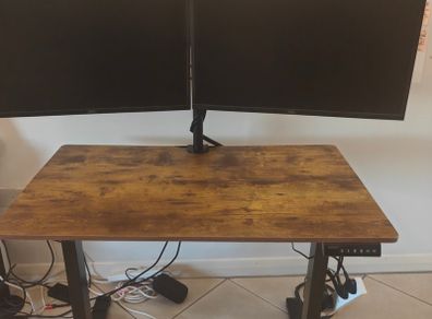 Complete WFH Dual Screen Setup ErGear Electric Sit Standing Desk and includes 2 Dell 27 Monitors HP USB C Dock and HDMI cables